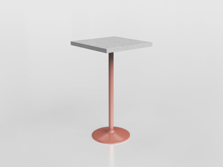 Goa Table Base Tall Square with turquoise aluminium base and stone top, designed by Luciano Mandelli