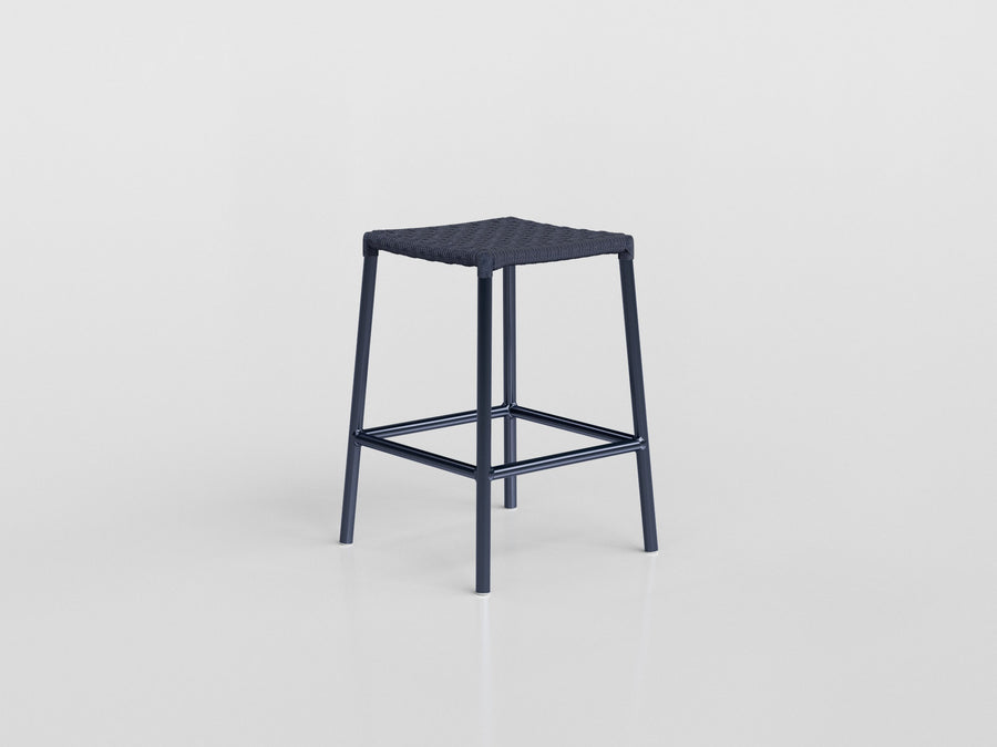 Giardino Bar Stool made of aluminium with braided nautical rope seat and back, designed by Luciano Mandelli