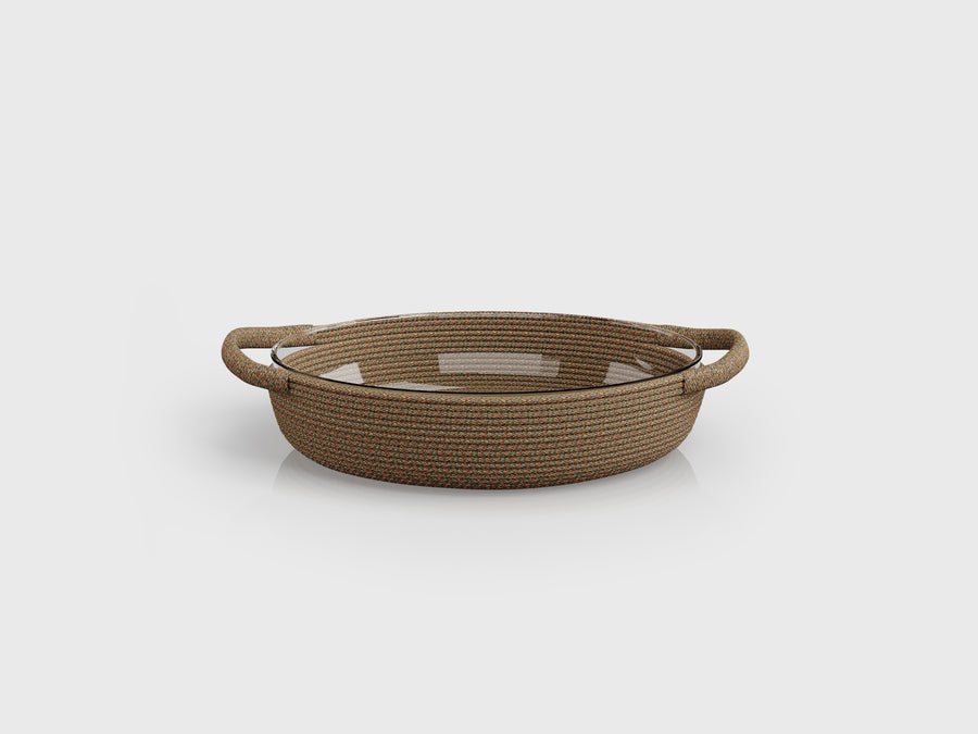 Maui Oval Serving Dish with nautical rope and glass finishing, designed by Tidelli.