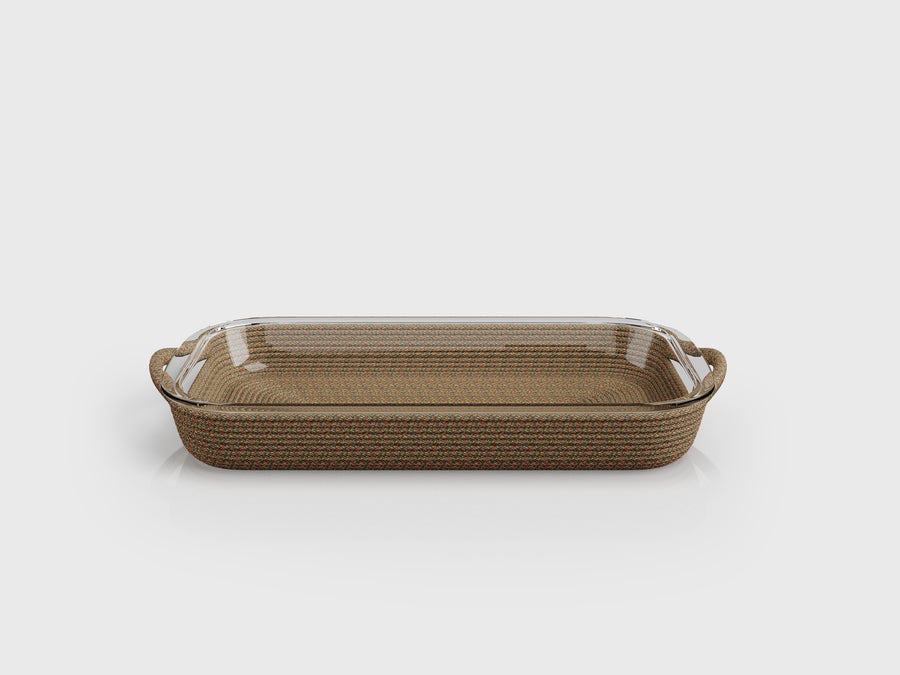 Maui Rectangular Serving Dish with finishing nautical rope and glass, designed by Tidelli.