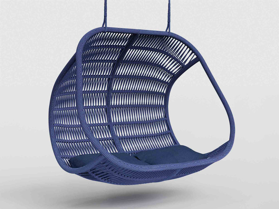 Kauai Double Swing with aluminum estruture, nautical rope finishing, stone top and Includes seat and back cushions upholstery, designed by Luciano Mandelli