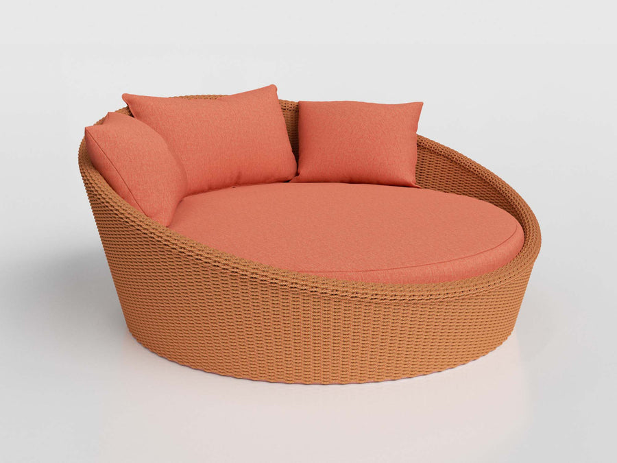Goa Chaise with closed fiber base and Orange upholstered seat and cushions, designed by Luciano Mandelli