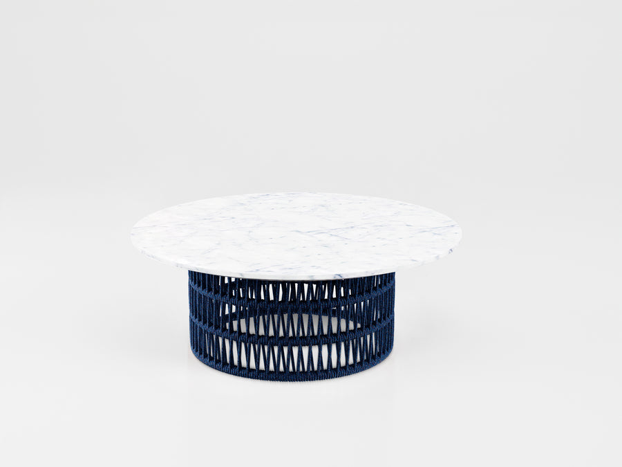 Kauai Coffee Table with aluminum estruture, nautical rope finishing, stone top and Includes seat and back cushions upholstery, designed by Luciano Mandelli