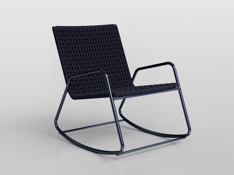 Marina Rocking Chair with aluminum estruture and nautical rope finishing, designed by Luciano Mandelli