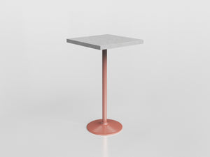 Goa Table Base Tall Square with turquoise aluminium base and stone top, designed by Luciano Mandelli