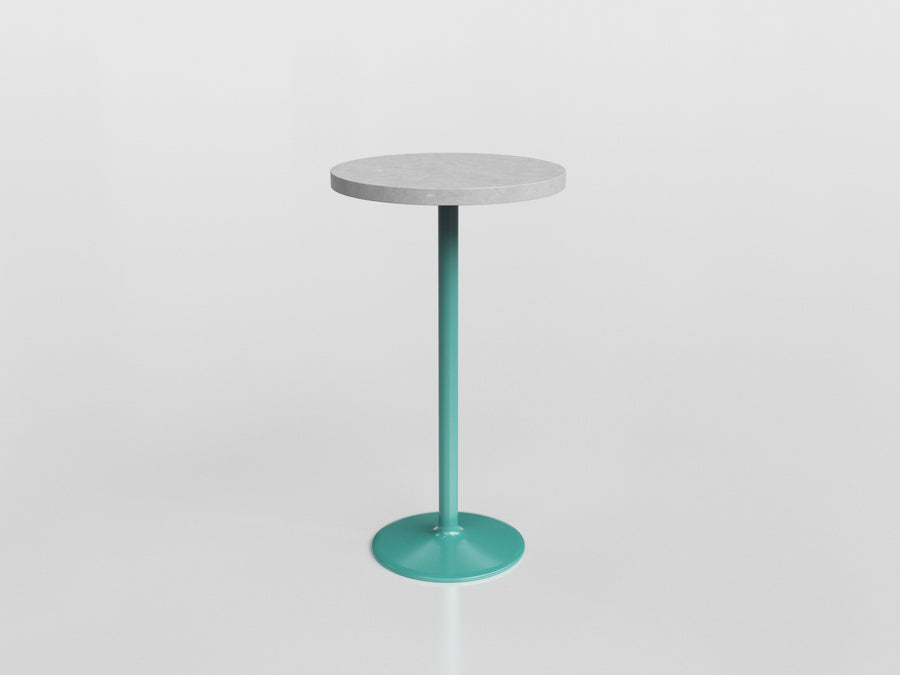 Goa Table Base Tall Round with turquoise aluminium base and stone top, designed by Luciano Mandelli