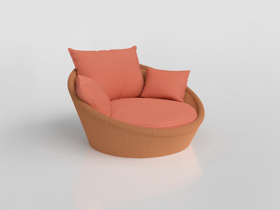 Goa Chaise Kids with closed fiber base and Orange upholstered seat and cushions, designed by Luciano Mandelli