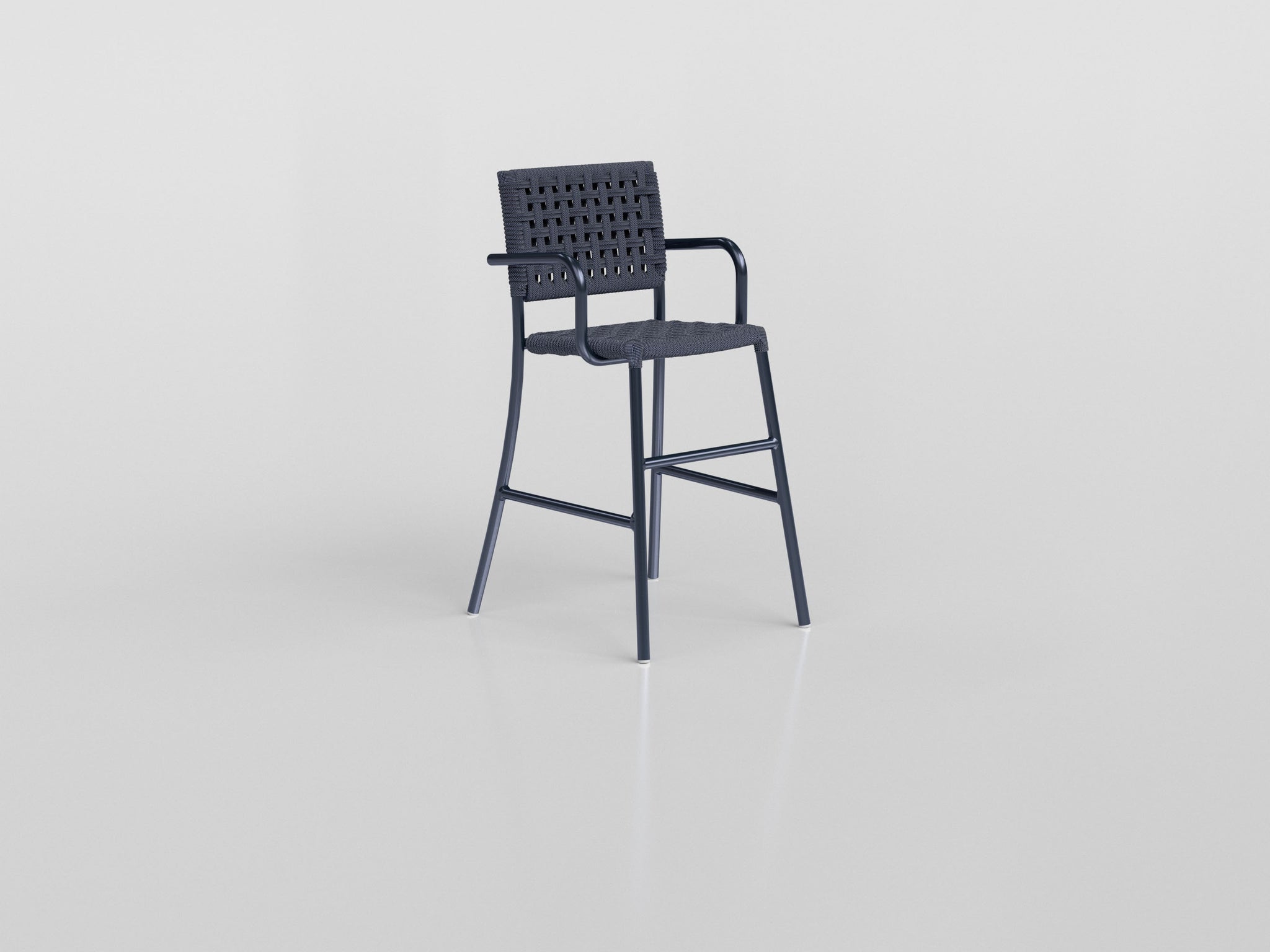 Giardino Kids High Chair made of aluminium with braided nautical rope seat and back, designed by Luciano Mandelli
