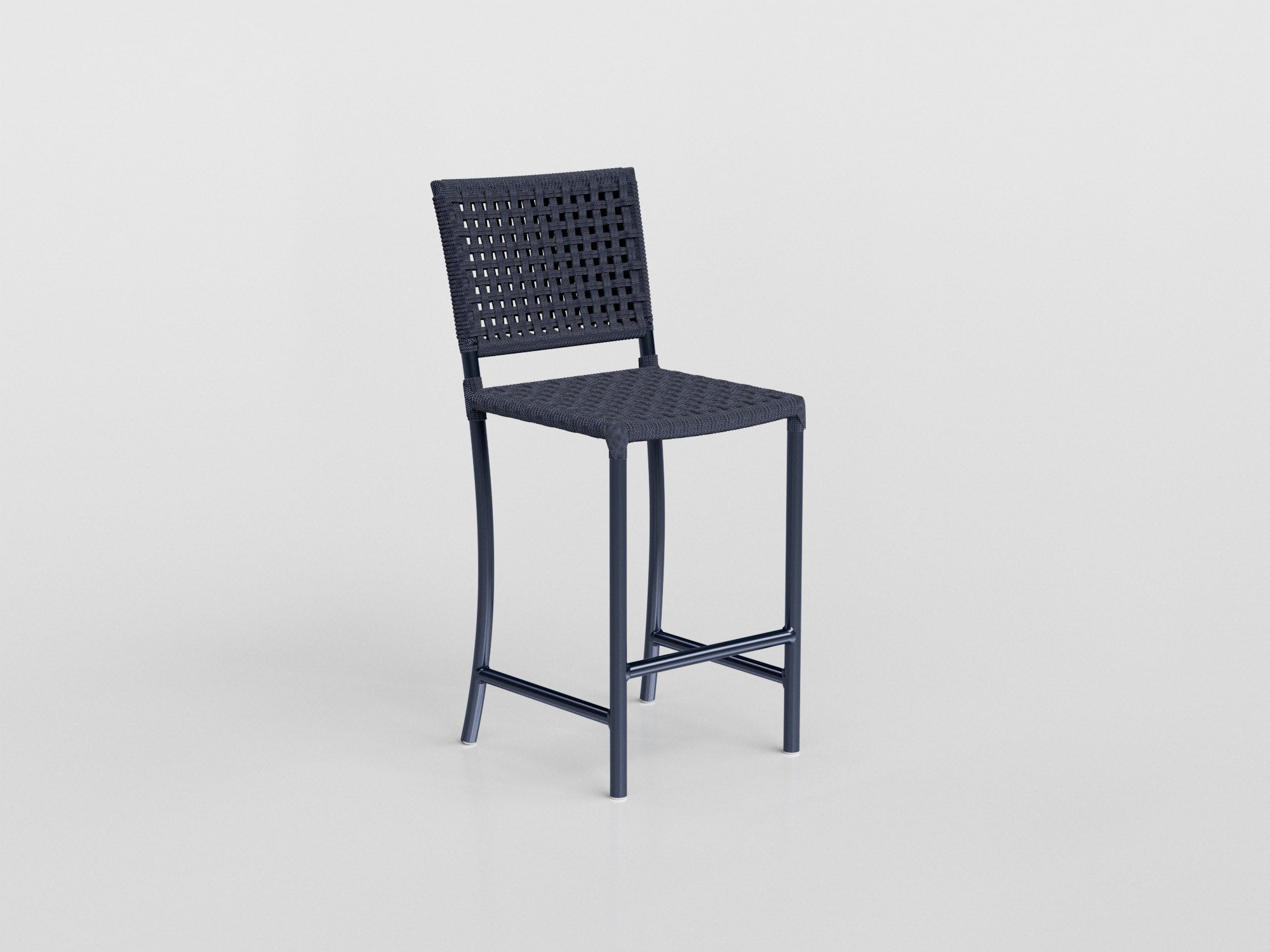 Giardino Counter Stool made of aluminium with braided nautical rope seat and back, designed by Luciano Mandelli