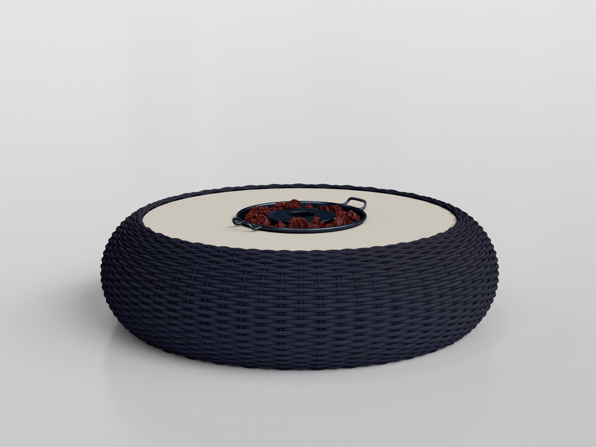 Marina Coffee Table With Bucket with aluminum estruture and nautical rope finishing, designed by Luciano Mandelli
