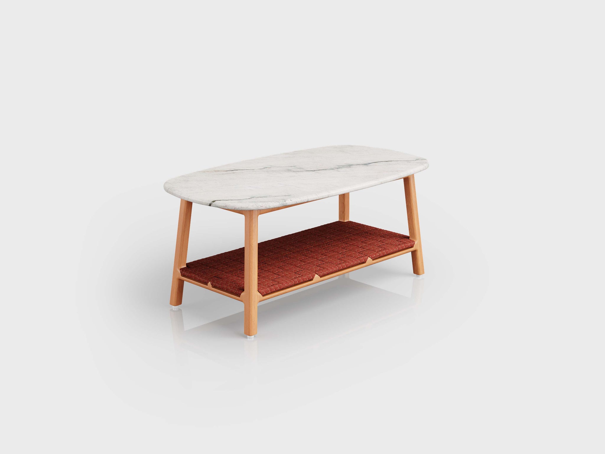 Padang coffee table with wooden structure, aluminium support and stone top, designed by Luciano Mandelli