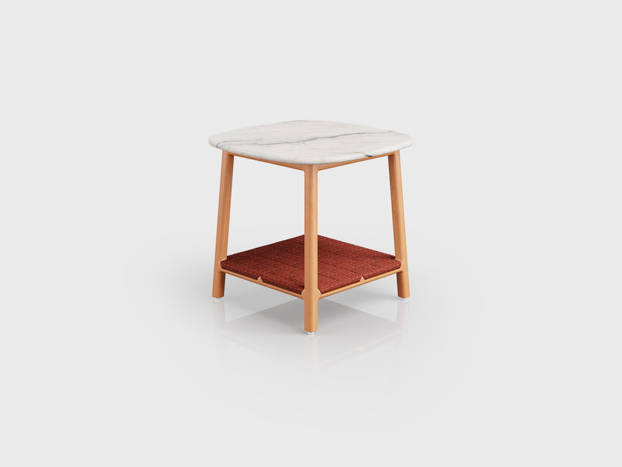 Padang side table with wooden structure, aluminium support and stone top, designed by Luciano Mandelli