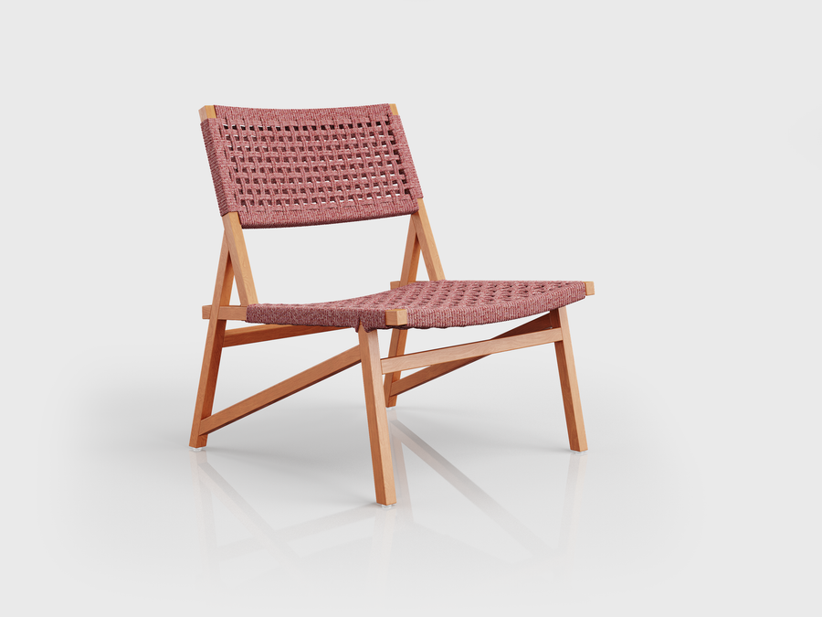 Quechua Lounge Chair with wood structure and mix rope seat and back, designed by Luciano Mandelli
