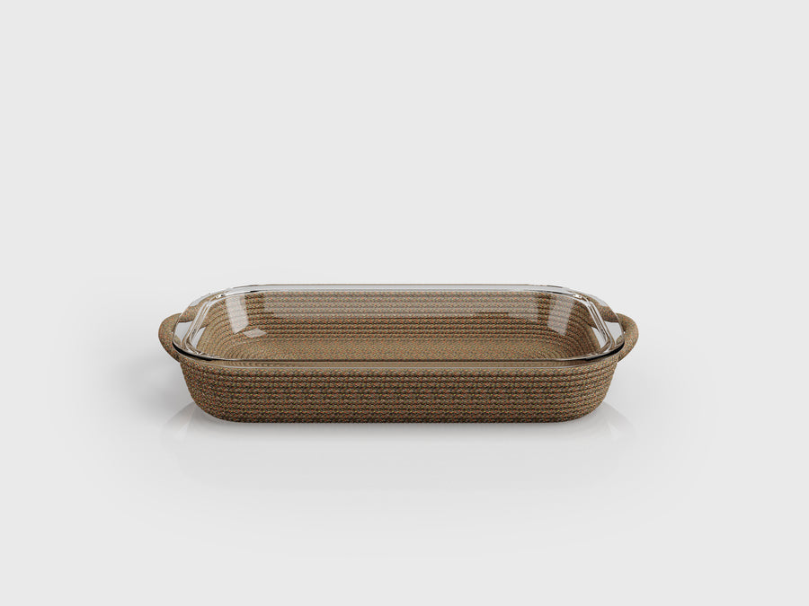 Maui Rectangular Serving Dish with finishing nautical rope and glass, designed by Tidelli.