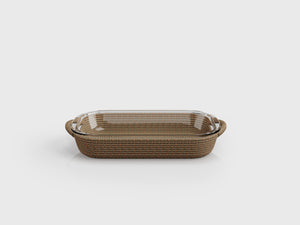 Maui Rectangular Serving Dish with finishing nautical rope and glass, designed by Tidelli.