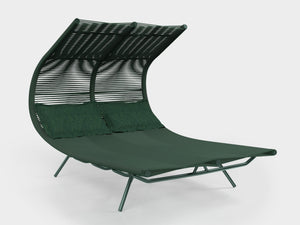 Amado Chaise in green nautical rope, aluminium and two pillows, designed by Alfio Lisi