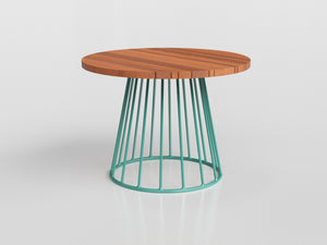 Biarritz Auxiliary table with turquoise aluminium base and wooden top, designed by Luciano Mandelli