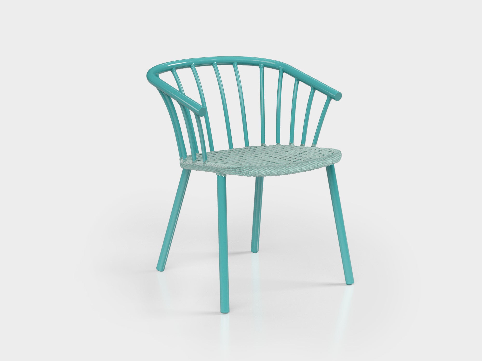 Biarritz chair made of turquoise aluminium with braided nautical rope seat, designed by Luciano Mandelli