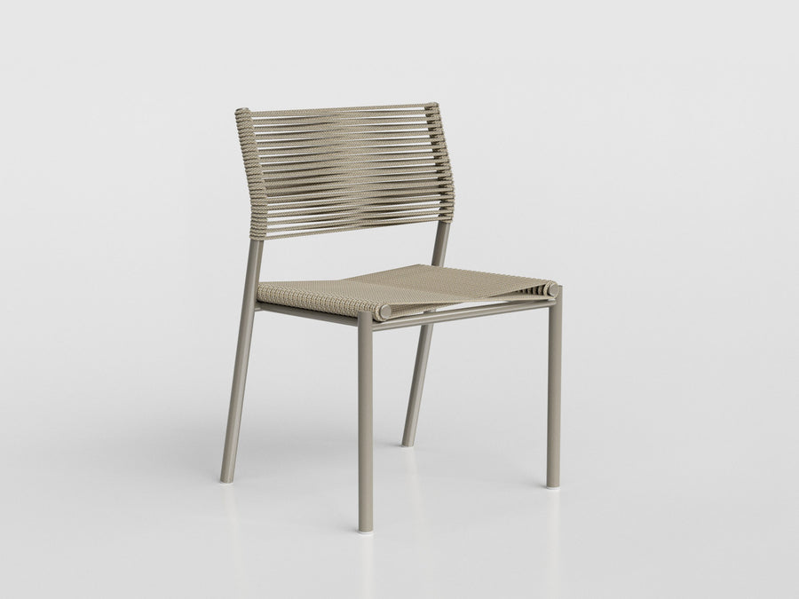 Bora Bora armless chair made of nautical rope and gray aluminum, designed by Luciano Mandelli 