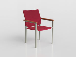Java armchair with alluminum, wood estruture and seat and back with nautical rope, fiber and sling, designed by Tidelli.