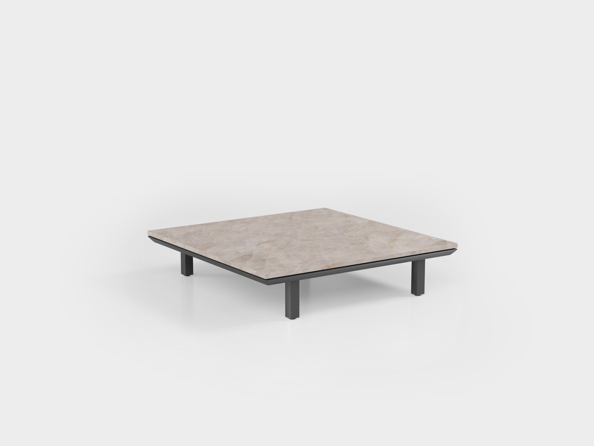 Flex Coffee Table Square with aluminum frames and stone top, designed by Tatiana Mandelli