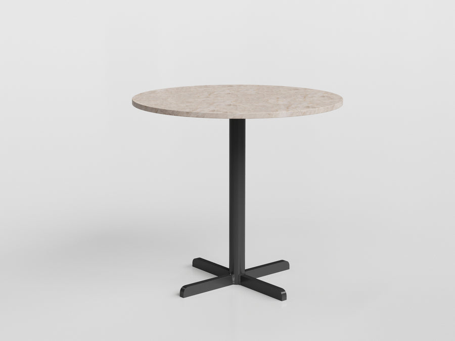 Flex Round Table with aluminum frames and HPL top, designed by Tatiana Mandelli