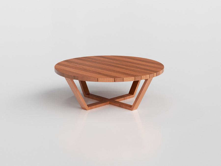 Fusion Round Coffee Table Compact with wood estruture and top for outdoor areas, designed by Maria Candida Machado