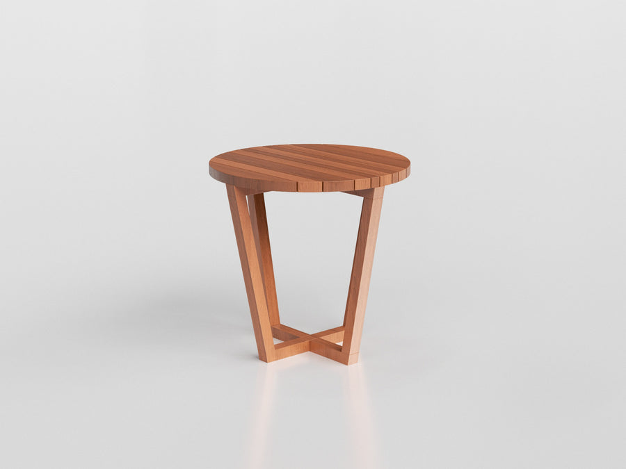 Fusion Side Table with wood estruture and top for outdoor areas, designed by Maria Candida Machado