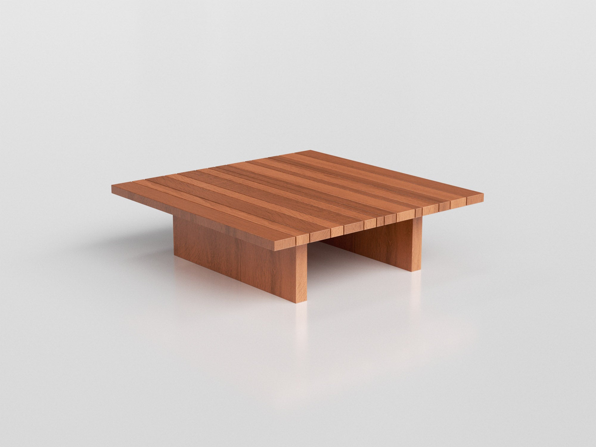 Fusion Square Coffee Table with wood estruture and top for outdoor areas, designed by Maria Candida Machado