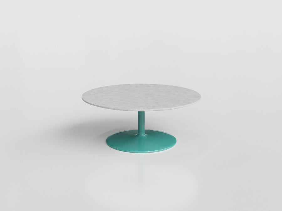 Goa Round Coffee Table with turquoise aluminium base and stone top, designed by Luciano Mandelli
