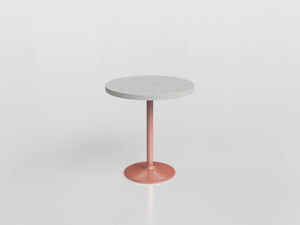 Goa Table Base Round with turquoise aluminium base and stone top, designed by Luciano Mandelli