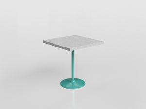 Goa Table Base Square with turquoise aluminium base and stone top, designed by Luciano Mandelli