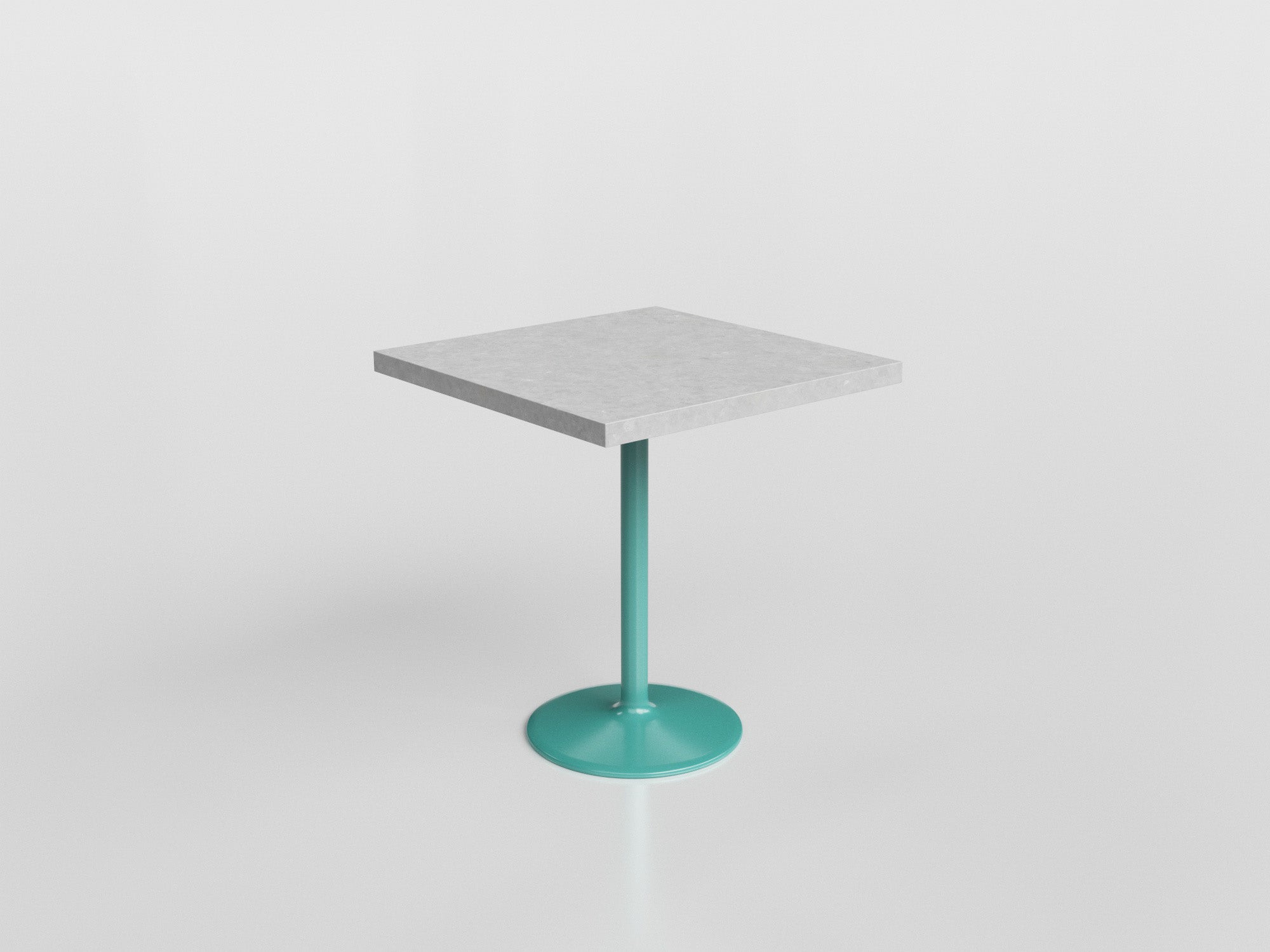 Goa Table Base Square with turquoise aluminium base and stone top, designed by Luciano Mandelli