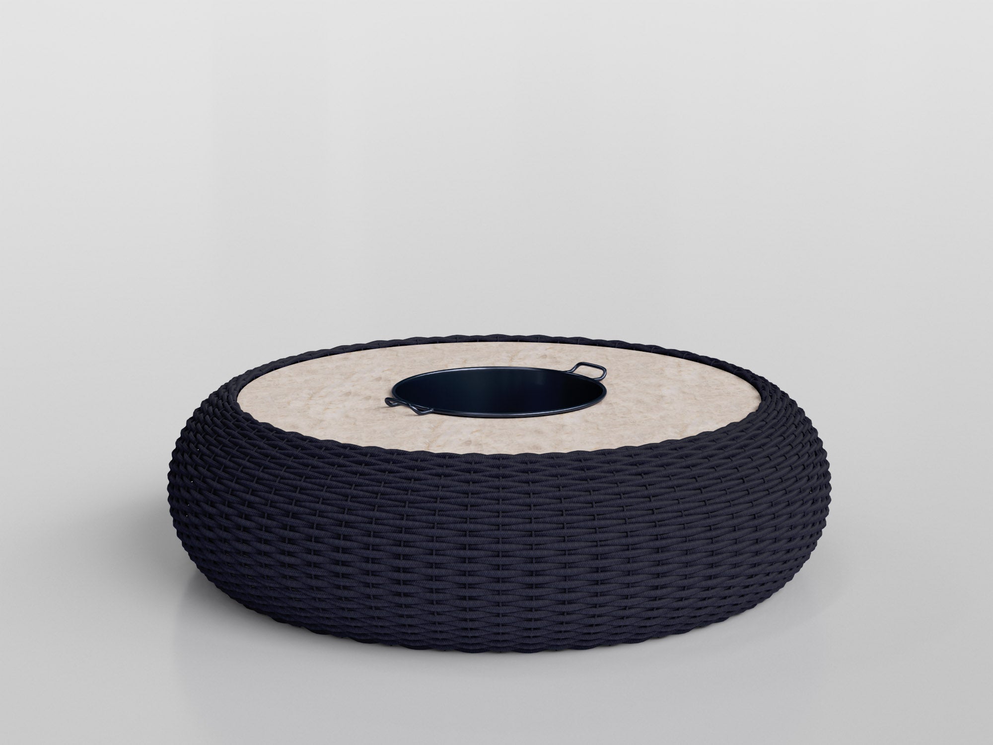 Marina Coffee Table Champagne with aluminum estruture and nautical rope finishing, designed by Luciano Mandelli