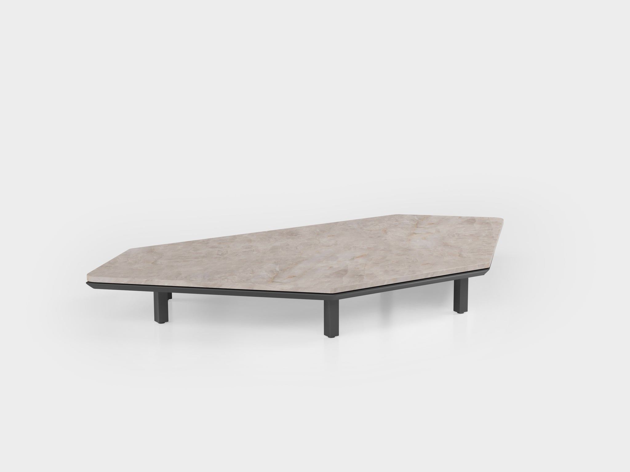 Flex Coffee Table Corner with aluminum frames and stone top, designed by Tatiana Mandelli