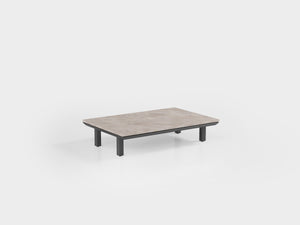 Flex Coffee Table Rectangular with aluminum frames and stone top, designed by Tatiana Mandelli