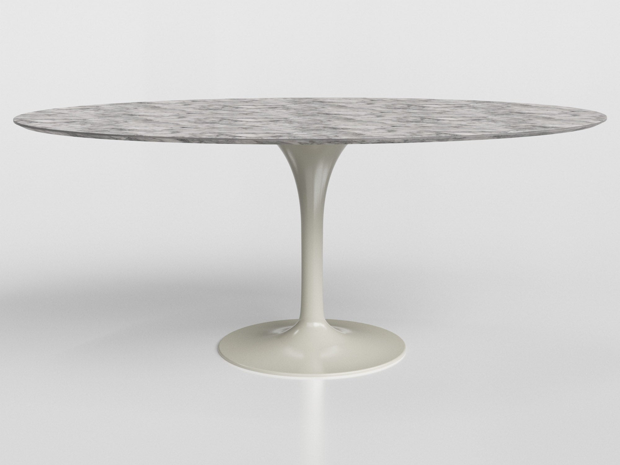 Bora Bora large dining table with round marble top and gray aluminum base, designed by Luciano Mandelli