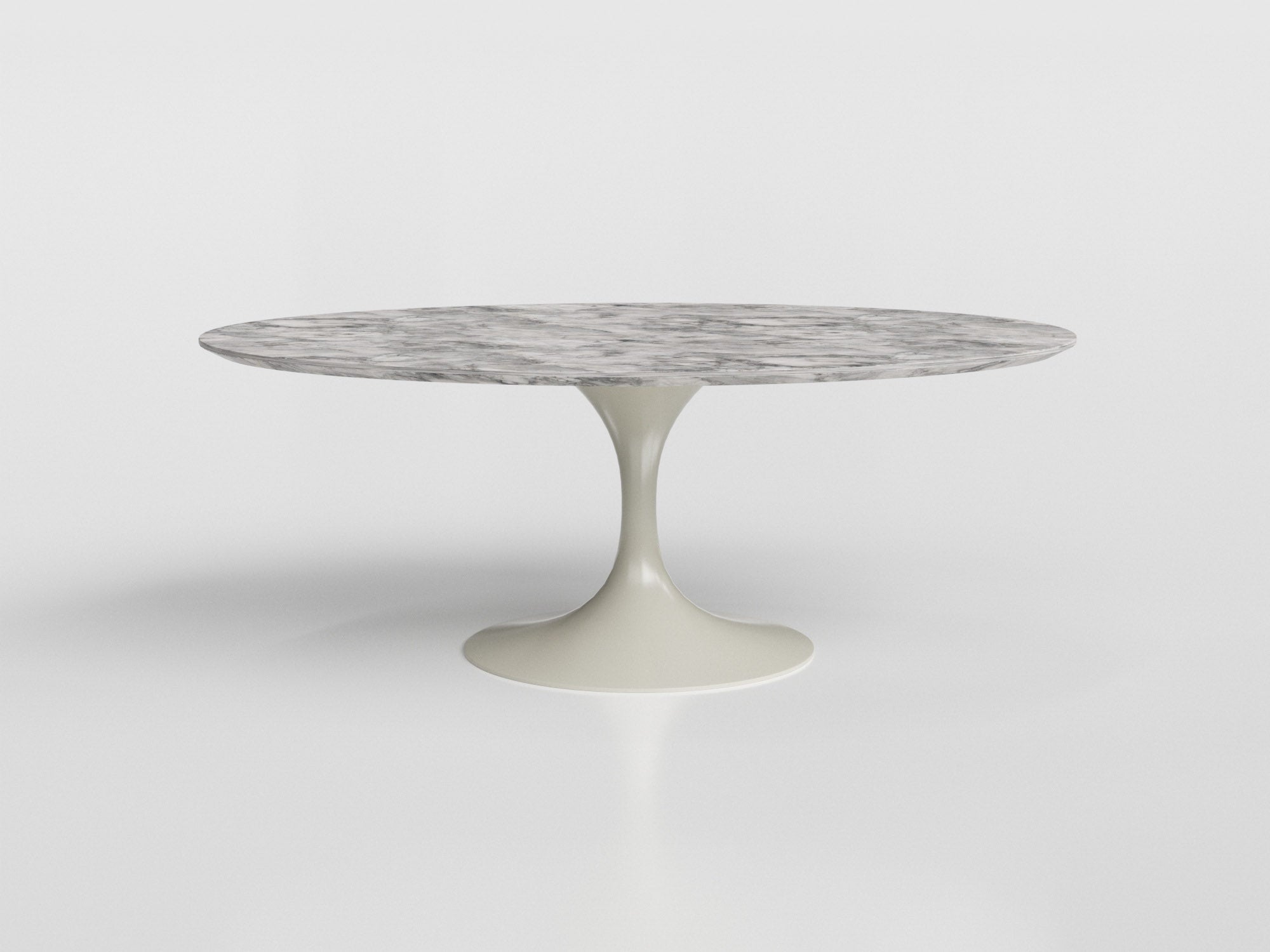 Bora Bora coffee table with oval marble top and gray aluminum base, designed by Luciano Mandelli