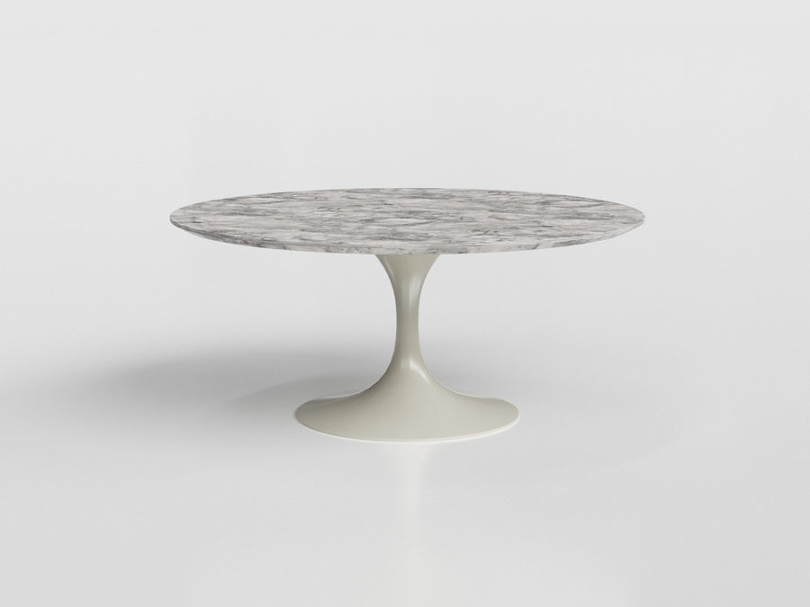 Bora Bora coffee table with round marble top and gray aluminum base, designed by Luciano Mandelli