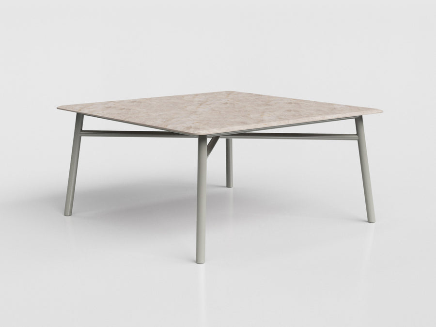 Boss square standart dining table with marble top and gray aluminum base, designed by Luciano Mandelli