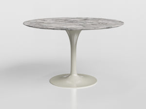 Bora Bora standard dining table with round marble top and gray aluminum base, designed by Luciano Mandelli