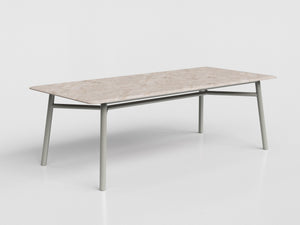 Boss large standart dining table with marble top and gray aluminum base, designed by Luciano Mandelli