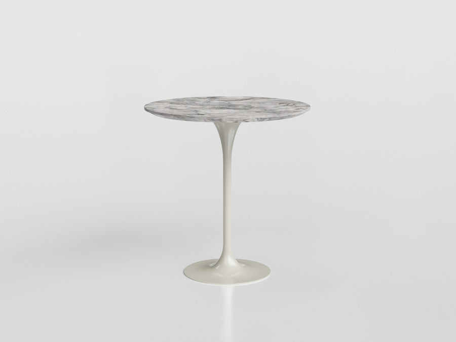 Bora Bora side table with round marble top and gray aluminum base, designed by Luciano Mandelli