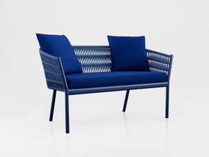 Kauai Loveseat with aluminum estruture, nautical rope finishing, stone top and Includes seat and back cushions upholstery, designed by Luciano Mandelli